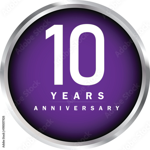10-year anniversary metallic badge, logo, emblem, medal design