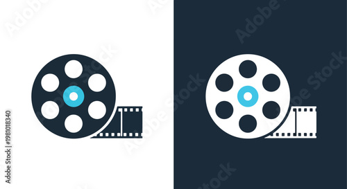 Movie film reel strip vector graphic - Glyph solid icon - Editable modern style icon - Clipart, sticker - icon set - Clipart