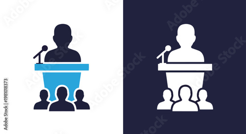 Public speaker podium audience silhouette - Blue icon set - Modern style icon  - Glyph and solid icon set - Icon vector