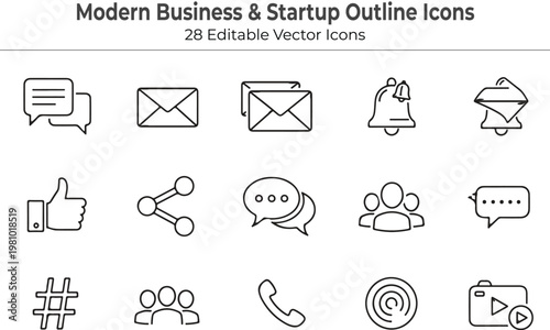 Social Media & Communication Outline Icons Bundle