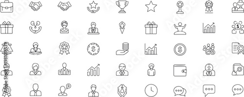 Business and reward line icons set.