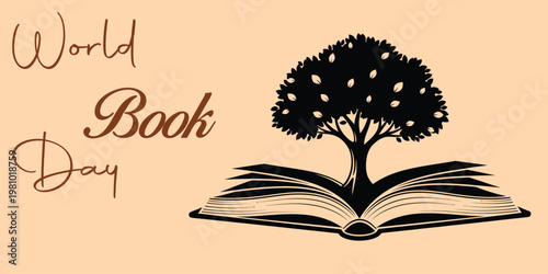 World book day illustration a tree formed from an open book