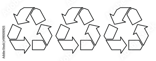 Recycle symbol vector set, black and white outline recycling icons, eco-friendly waste management signs, 3 sustainable environment elements
