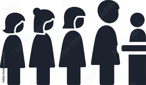 People standing in a queue line, side view silhouettes waiting in a row.