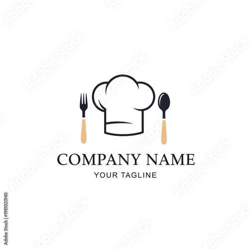 Chef Hat with Utensils Restaurant Logo Design.