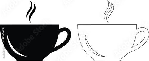Contrast between a filled and empty coffee cup with steam rising from the brim Vector