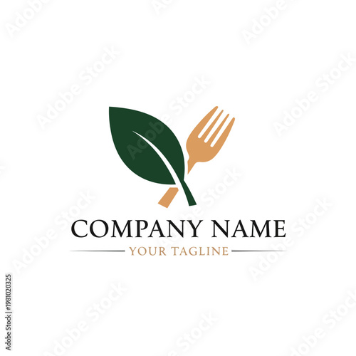 Fork and Leaf Logo Design Element.