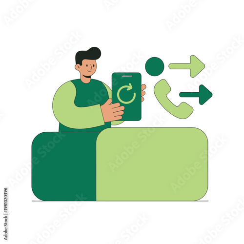 Person Using Smartphone For Call Center Concept.