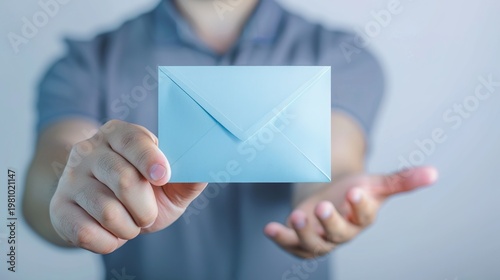Male hand holding letter icon,email icons .Contact us by newsletter email and protect your personalinformation from spam mail, Customer service call center contact us.Email marketing and newsletter