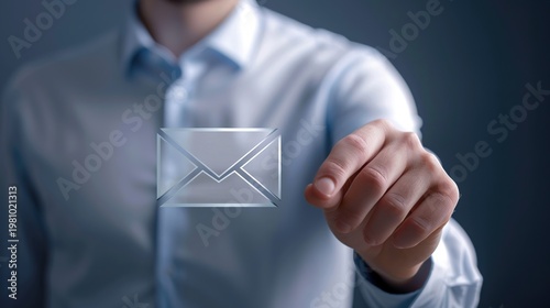 Male hand holding letter icon,email icons .Contact us by newsletter email and protect your personalinformation from spam mail, Customer service call center contact us.Email marketing and newsletter