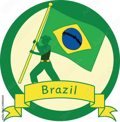 brazil emblem soldier holding flag round badge design