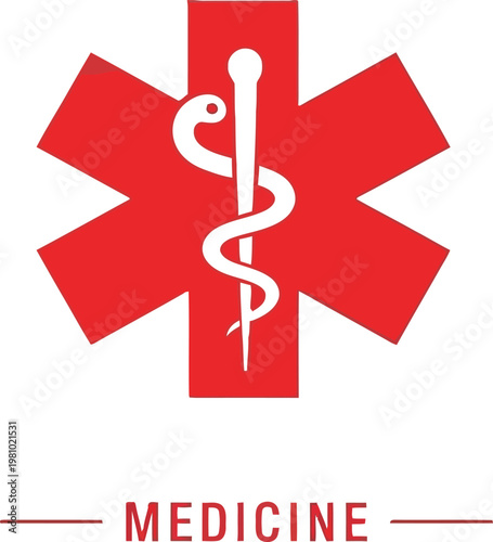 Red Star of Life medical symbol with a caduceus, representing healthcare, emergency services, and medical assistance.