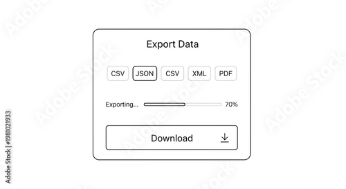 Export data interface, download progress bar, file format options, data transfer screen