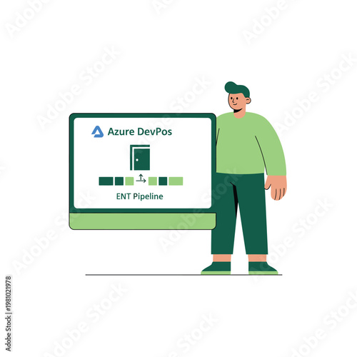 Person Presenter Standing Beside Screen Displaying DevOps Interface.