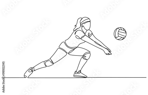 Minimalist line art of a woman playing volleyball with volleyball athletic illustration training competition recreation lifestyle reception championship tournament overhand underhand