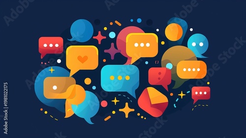 Modern flat design speech bubbles create vibrant communication background for social media marketing.online chat, and feedback platforms