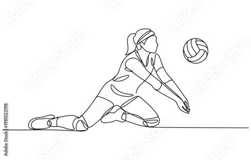Abstract continuous line illustration of a volleyball player hitting the ball with volleyball athletic illustration training competition recreation lifestyle championship tournament overhand