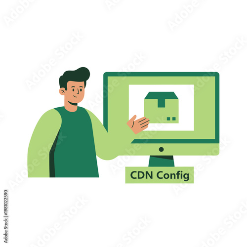 Technician Configuring CDN Server on Computer Monitor.