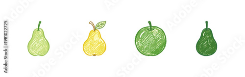 Autumn Harvest Pears and Organic Fruit Shapes with Fluid Crayon Pencil Texture and Crayon Colorful Style
