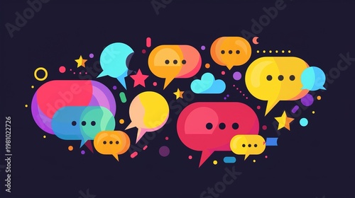 Modern flat design speech bubbles create vibrant communication background for social media marketing.online chat, and feedback platforms