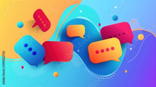 Modern flat design speech bubbles create vibrant communication background for social media marketing.online chat, and feedback platforms