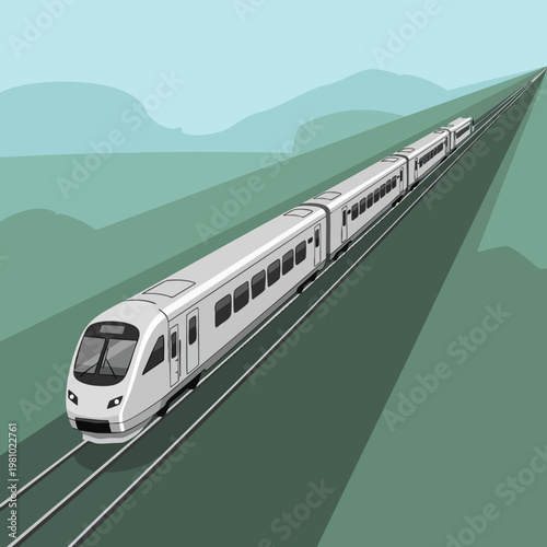 Modern High Speed Train Traveling Through Scenic Landscape