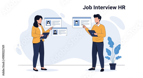 Job Interview HR: Recruiters reviewing candidates profiles on screens