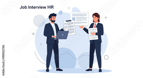 Job Interview HR: Two Professionals Discussing Resumes and Laptop