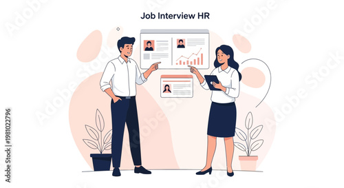 Job Interview HR: Two Professionals Reviewing Candidates' Profiles and Data