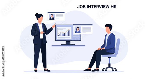 Job Interview HR: Woman Presents Candidate Profile on Screen to Man