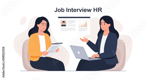 Job Interview HR: Woman Recruiter Interviews Candidate with Laptop and Resume