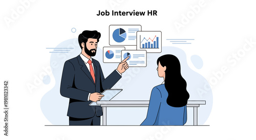 Job Interview Meeting: HR Manager Discussing Charts with Candidate