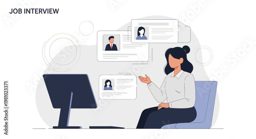 Job Interview Online: Woman Recruiter Reviews Candidates' Resumes on Computer Screen