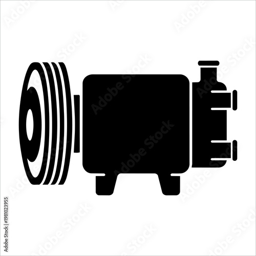 Minimalist Solid Black Auto AC Compressor Silhouette Vector Icon 