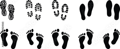 Footprint Icons Vector Set. Human Foot Prints and Shoe Prints