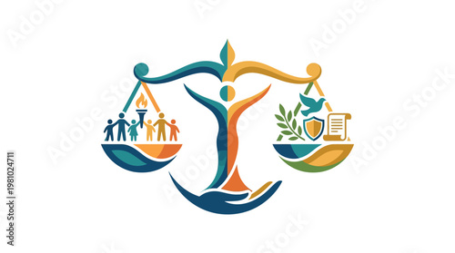 Abstract vector illustration of a man and woman on a sailboat at sea with ocean waves, summer travel vacation nautical design with sun, sky and beach style icon art