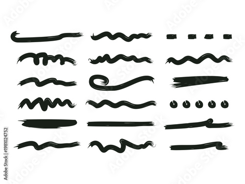 set of Hand drawn underline brush design, vector illustration, isolated on transparent background