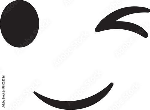 Black and white smiley face with winking eye