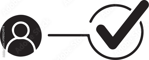 Black and white user profile connected to verified checkmark