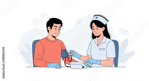 Nurse checking patient's blood pressure, medical checkup, healthcare concept illustration