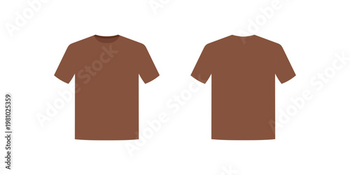 Brown t-shirt mockup in front and back view. Men fashion apparel template in brown color. Blank short sleeve shirt mock up isolated on white background.