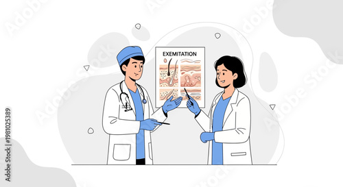 Dermatologists Discussing Skin Anatomy Chart for Medical Examination