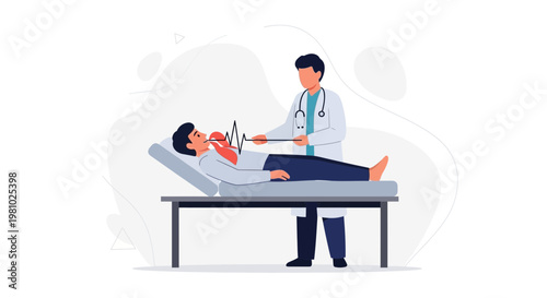 Doctor examining patient's heart with ECG monitor, medical checkup illustration