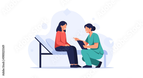 Doctor consulting patient on examination table, medical consultation, healthcare concept