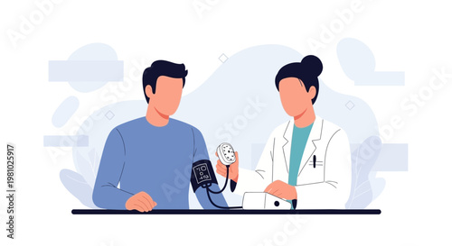 Doctor measuring patient's blood pressure, health checkup concept