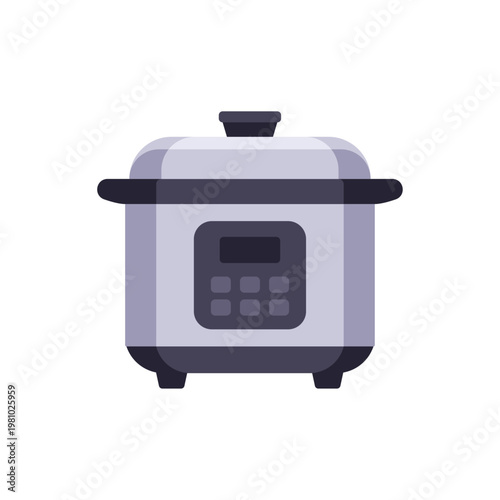 gray multicooker, kitchen appliance, colorful vector flat style illustration
