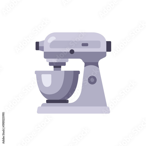 gray stand mixer, kitchen appliance, colorful vector flat style illustration
