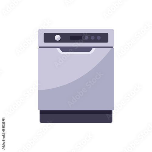 gray dishwasher, kitchen appliance, colorful vector flat style illustration
