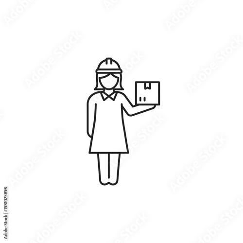 Capable Female Delivery or Logistics Worker Woman Wearing Hard Hat Holding Package, Isolated White Background, Efficient Mood