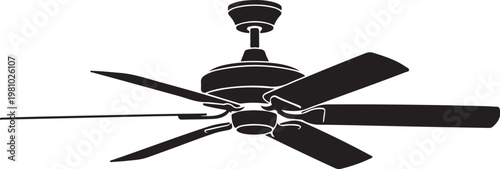 Black ceiling fan with five blades white background